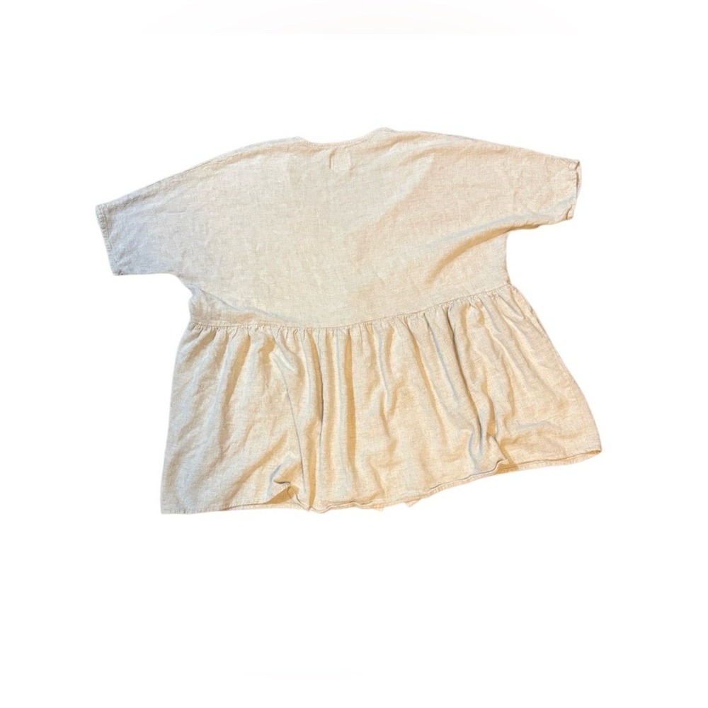 Polly Oatmeal 100% Cotton Textured Button Down Babydoll Peplum Tunic Top M/L - Picture 3 of 7